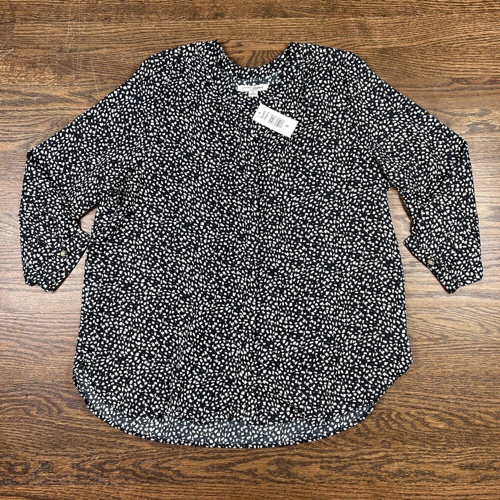 Jachs Girlfriend Blouse Womens Small Button Front Geometric Patterned 3/4 Sleeve